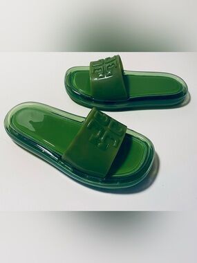 TORY BURCH Women’s Size 5B / EUR 36 BUBBLE JELLY SLIDES Sandals GREEN NEW
